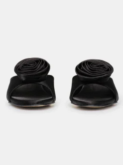 Shoes & Bags-Source Unknown Rose Applique Satin Mules, Black