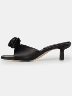 Shoes & Bags-Source Unknown Rose Applique Satin Mules, Black