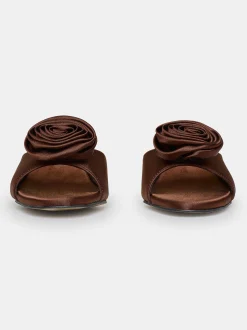 Shoes & Bags-Source Unknown Rose Applique Satin Mules, Chocolate