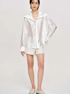 Clothing-Source Unknown Sailor Collar Sheer Shirt, White