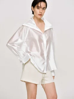 Clothing-Source Unknown Sailor Collar Sheer Shirt, White