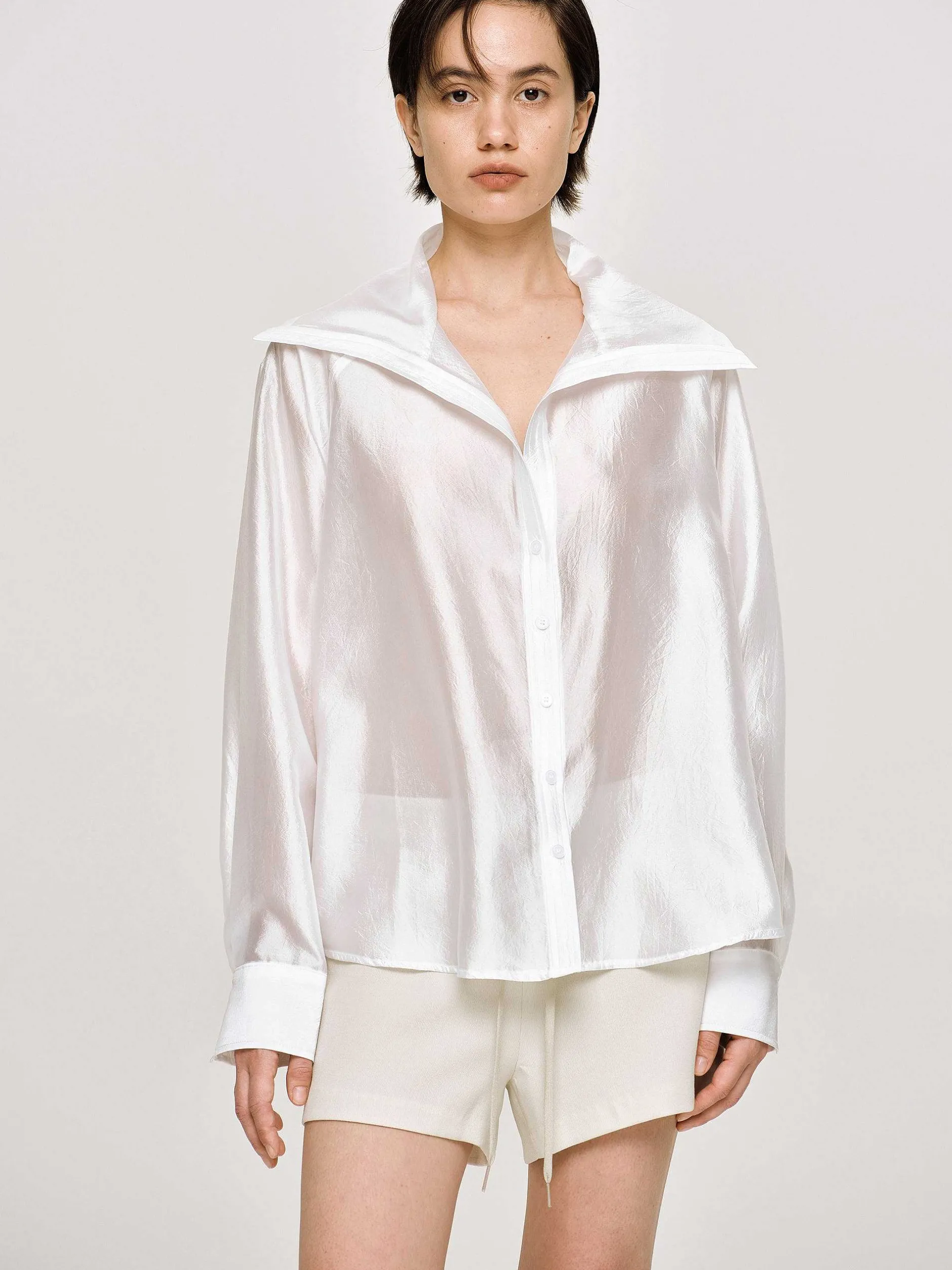 Clothing-Source Unknown Sailor Collar Sheer Shirt, White