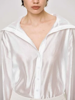 Clothing-Source Unknown Sailor Collar Sheer Shirt, White