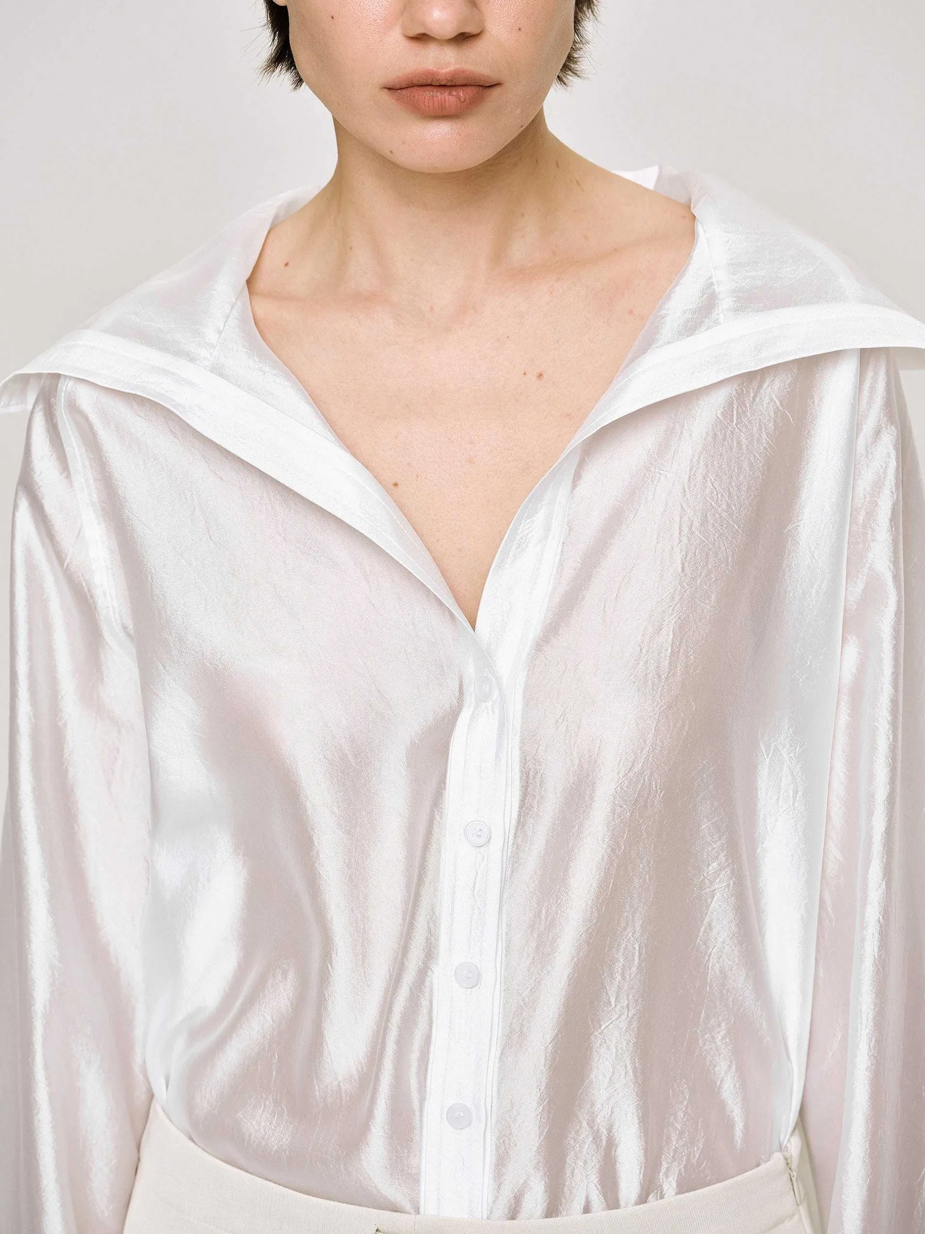 Clothing-Source Unknown Sailor Collar Sheer Shirt, White