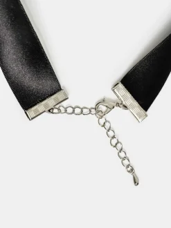Clothing-Source Unknown Satin Bow Choker, Black