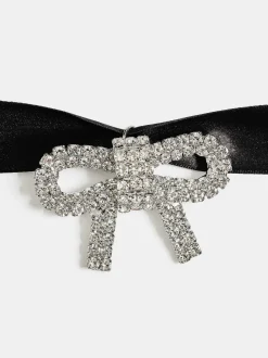 Clothing-Source Unknown Satin Bow Choker, Black