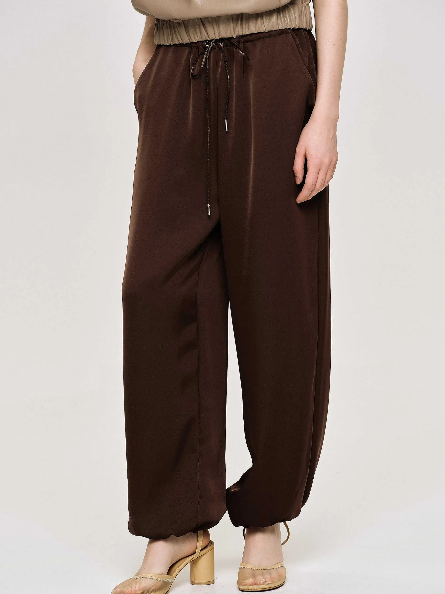 Clothing-Source Unknown Satin Jogger Pants, Merlot Red