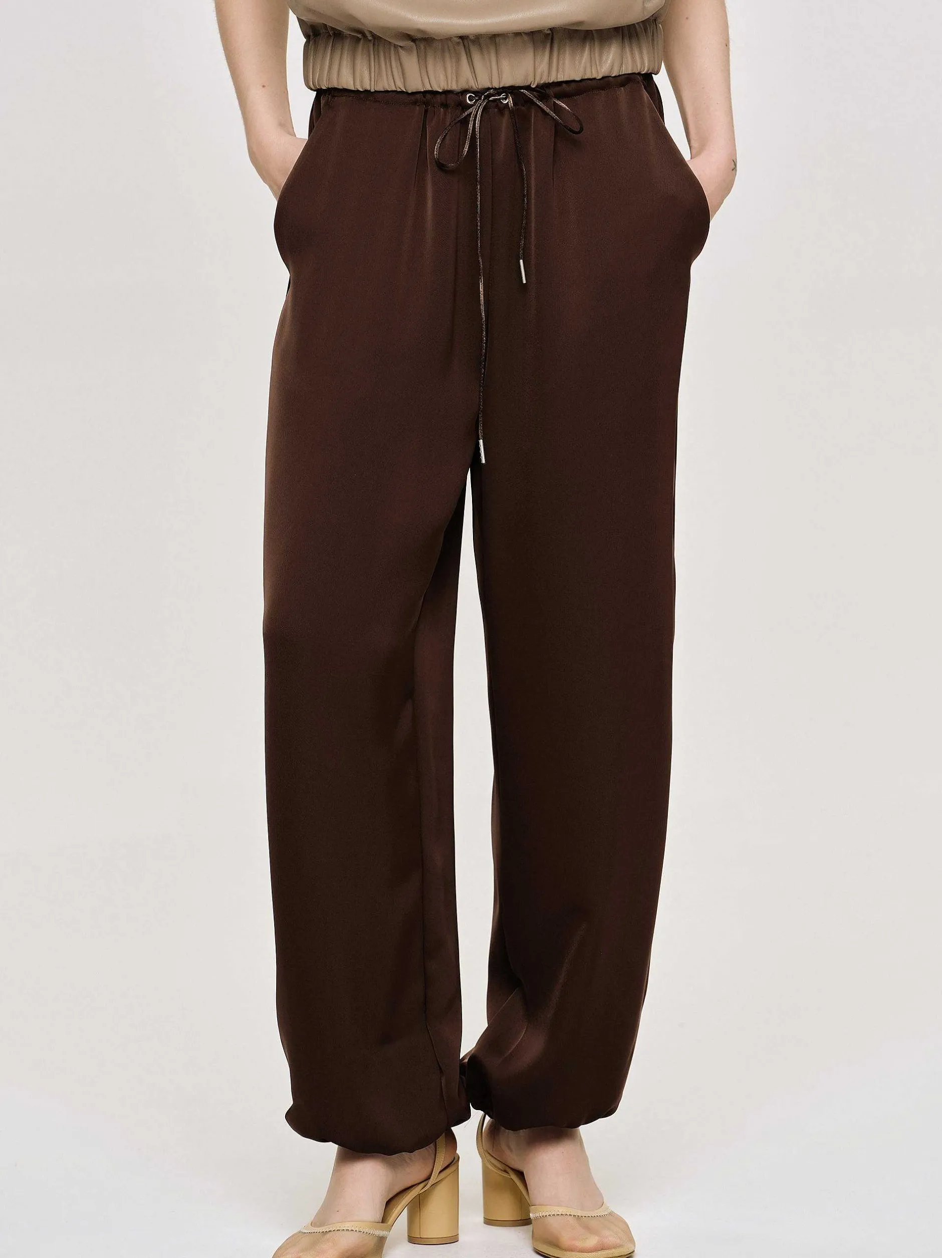 Clothing-Source Unknown Satin Jogger Pants, Merlot Red