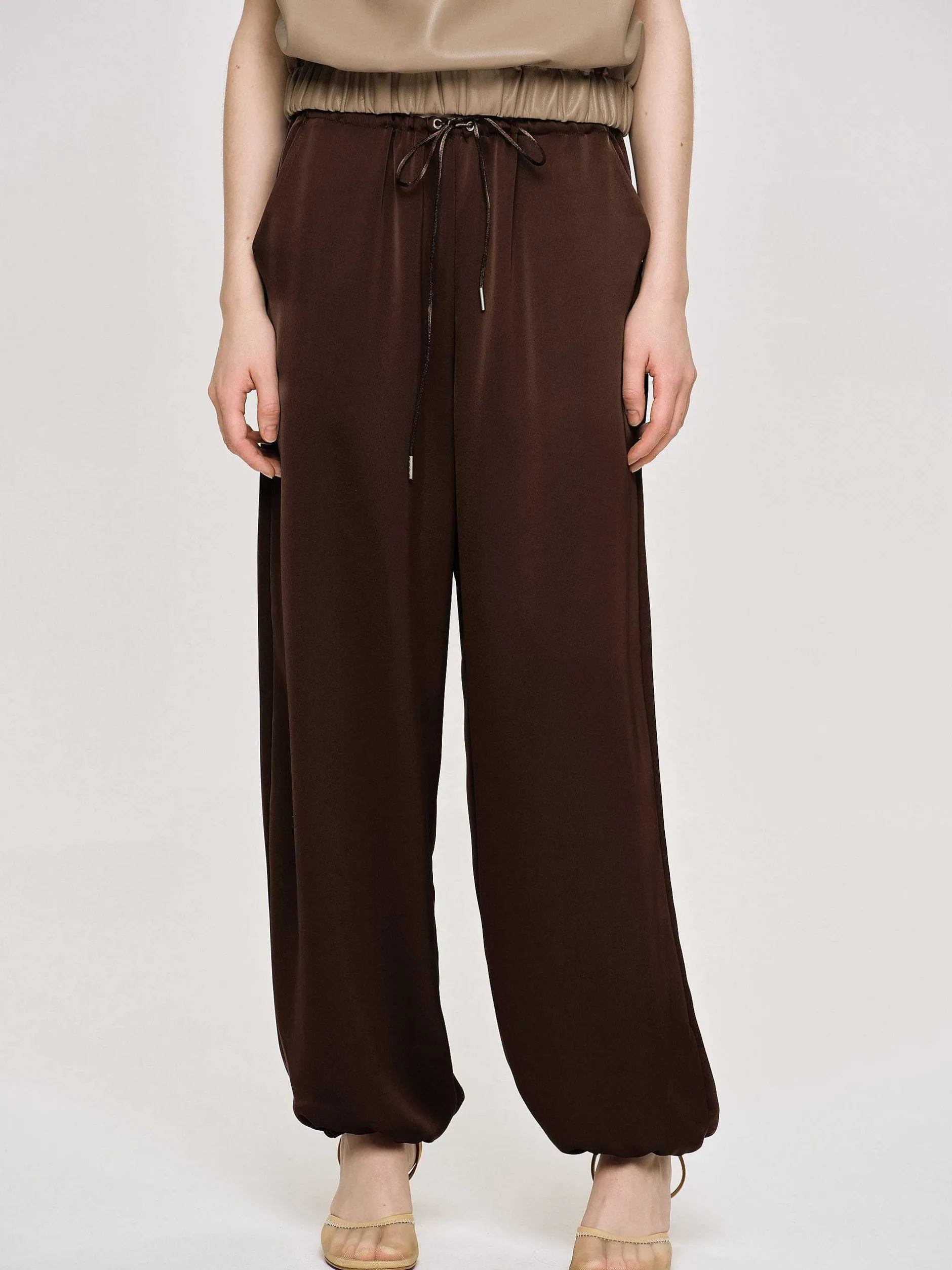 Clothing-Source Unknown Satin Jogger Pants, Merlot Red