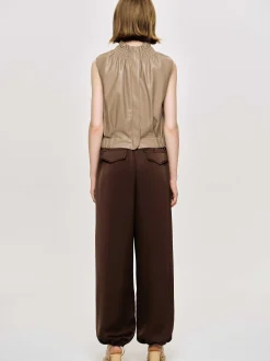Bottoms-Source Unknown Satin Jogger Pants, Merlot Red