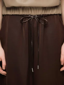 Bottoms-Source Unknown Satin Jogger Pants, Merlot Red