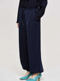 Bottoms-Source Unknown Satin Jogger Pants, Navy