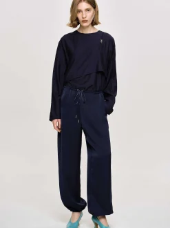 Clothing-Source Unknown Satin Jogger Pants, Navy