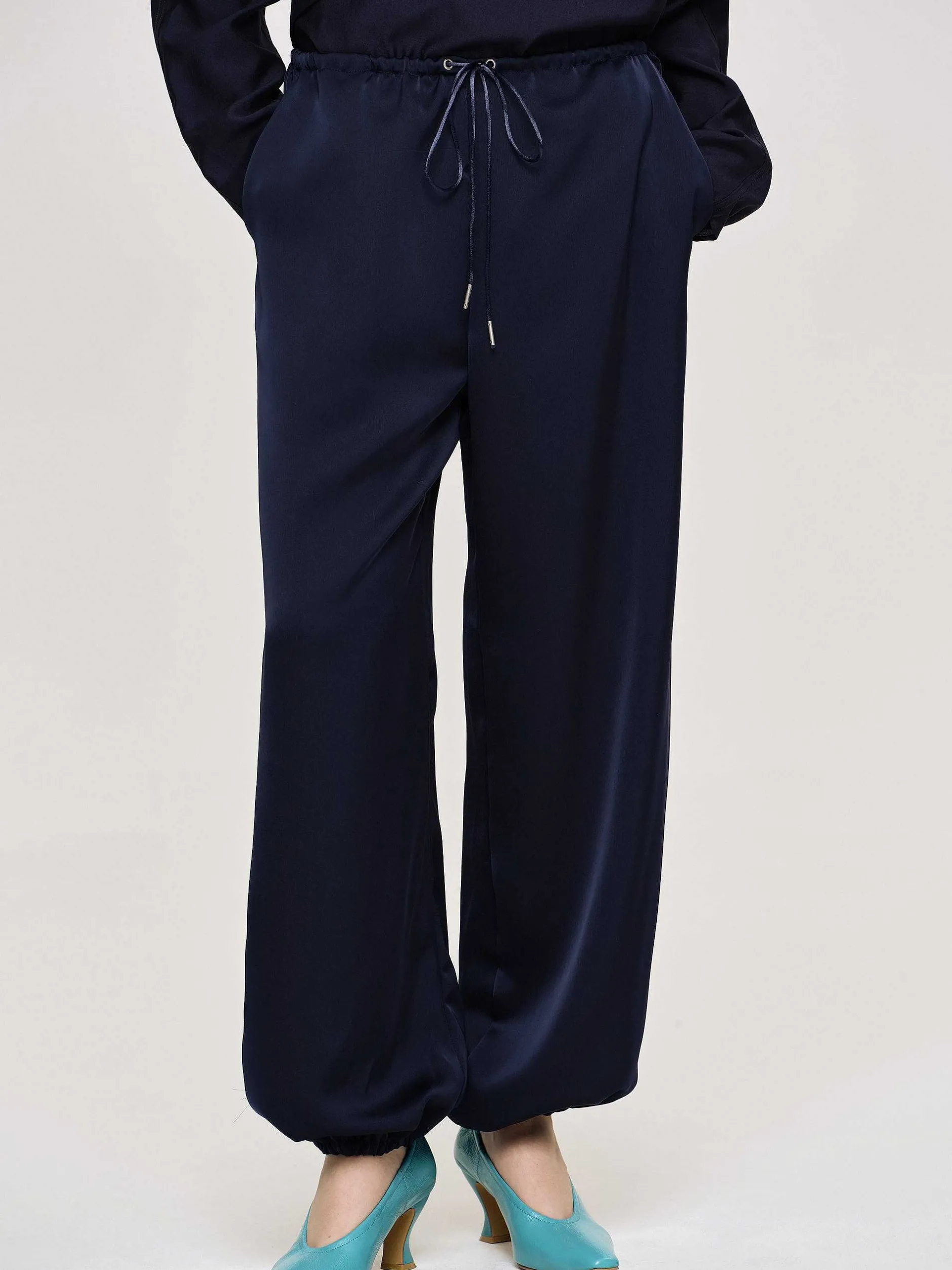 Clothing-Source Unknown Satin Jogger Pants, Navy
