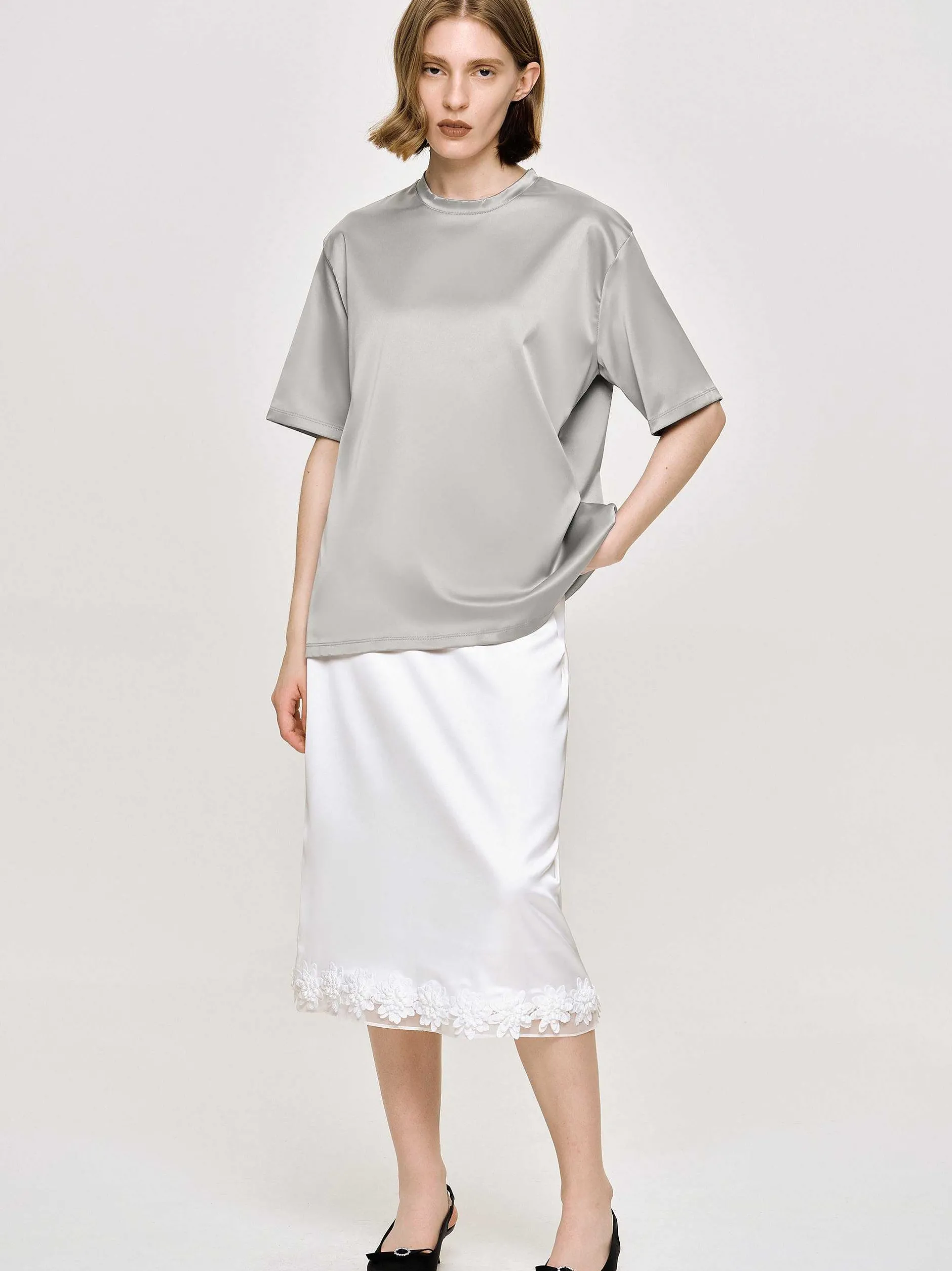 Accessories-Source Unknown Satin T-Shirt, Silver