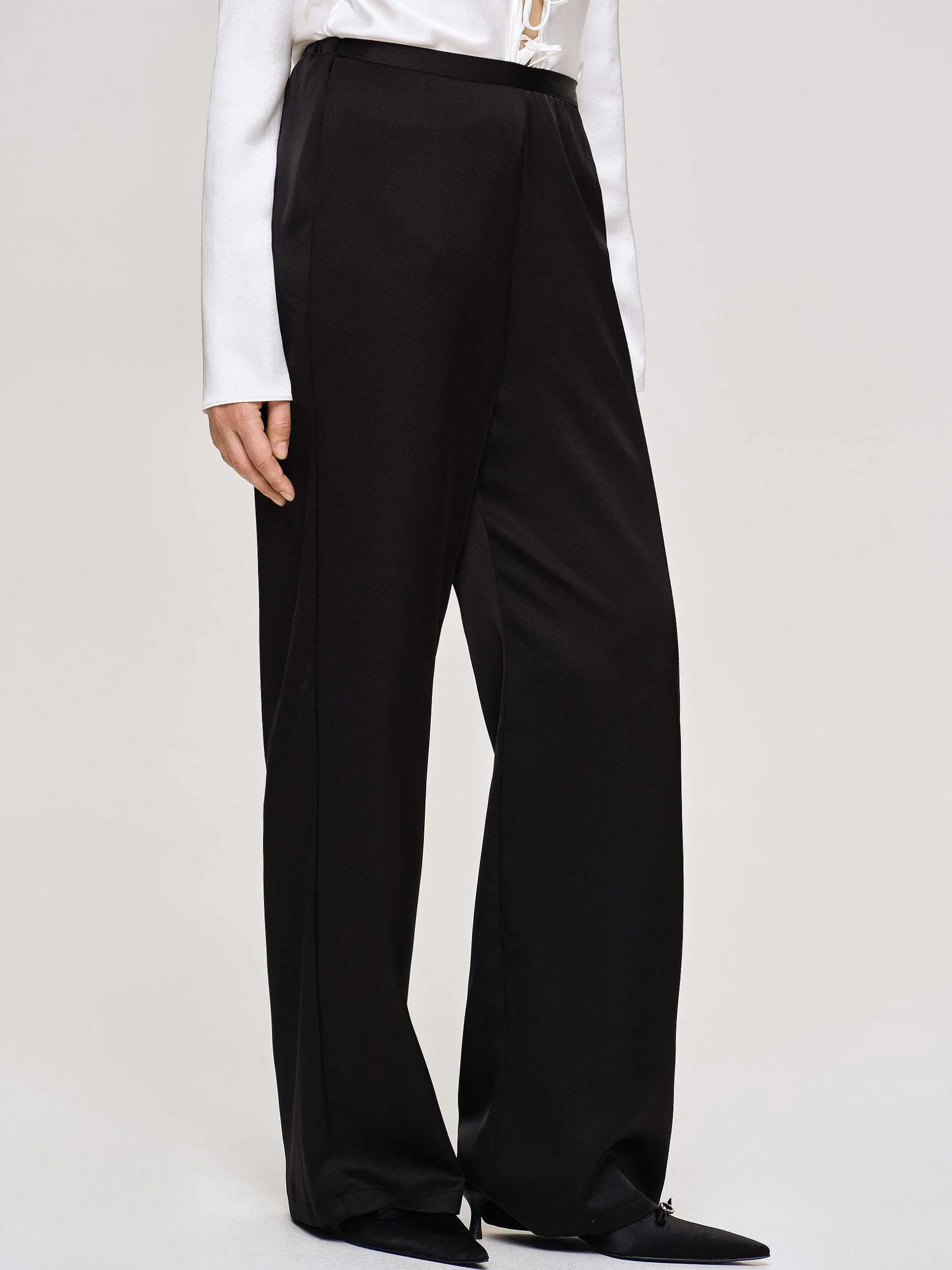 Accessories-Source Unknown Satin-Crepe Pants, Black