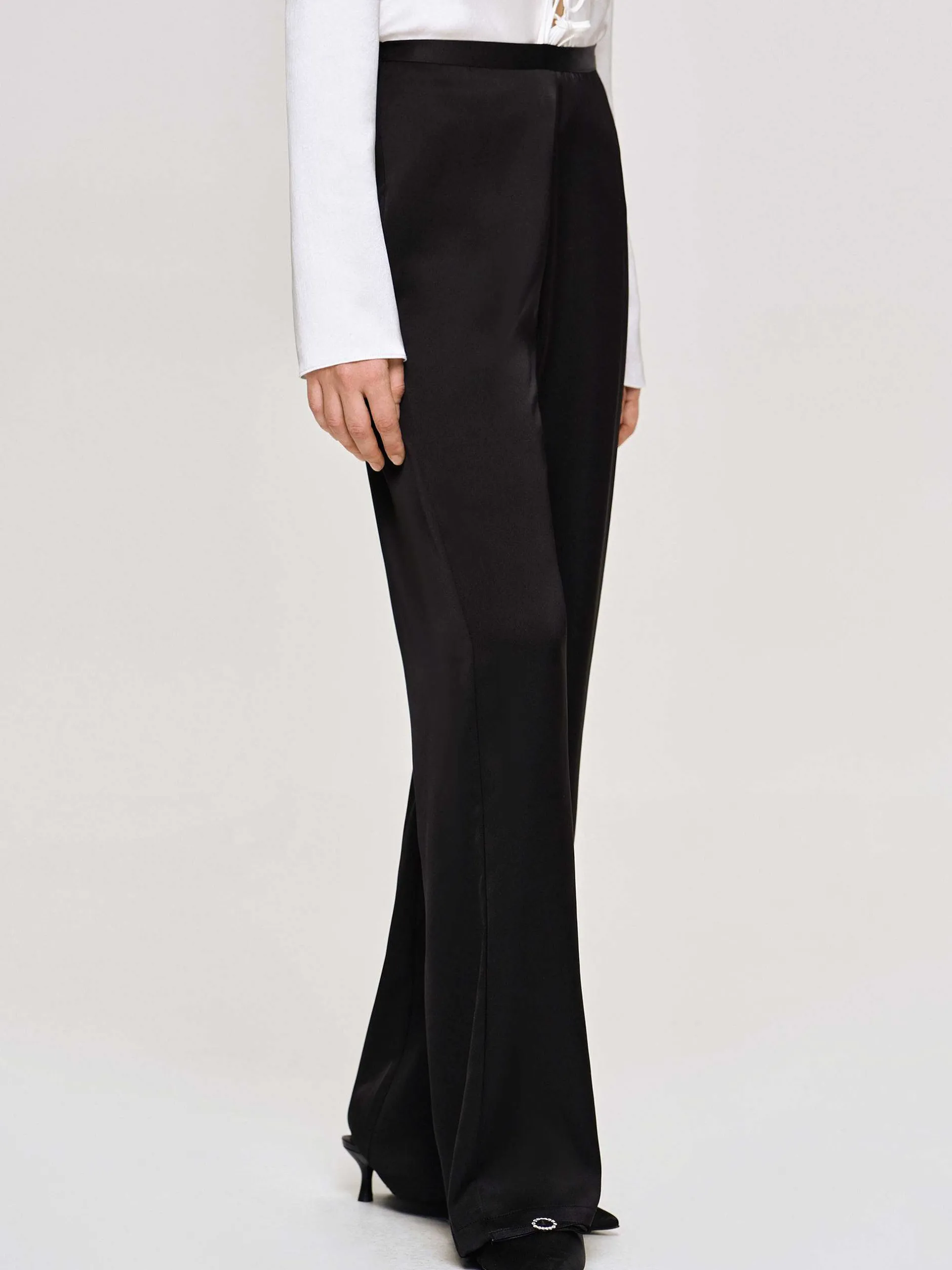 Accessories-Source Unknown Satin-Crepe Pants, Black