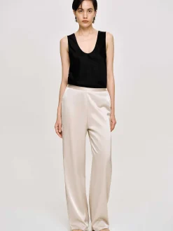 Accessories-Source Unknown Satin-Crepe Pants, Champagne
