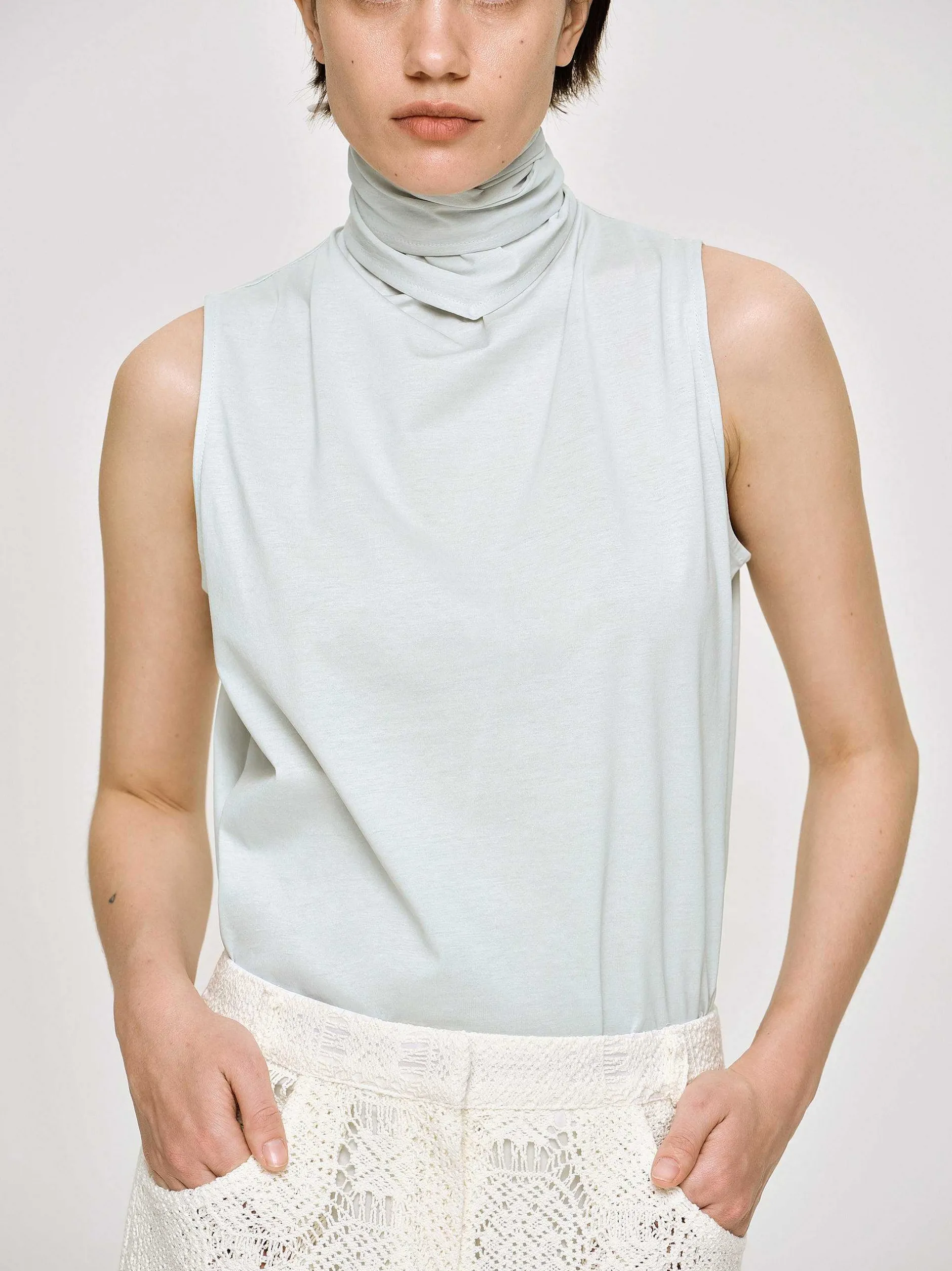 Accessories-Source Unknown Scarf-Neck Top, Blizzard Blue