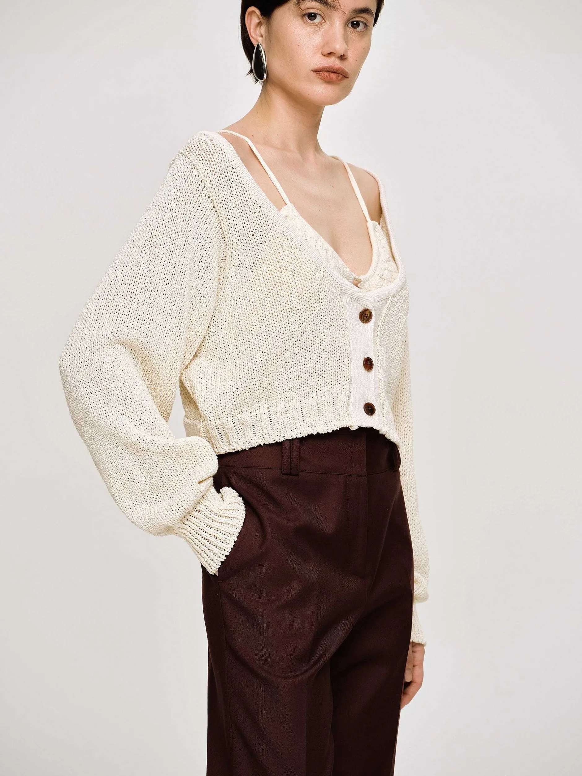 Clothing-Source Unknown Scoop Neck Knit, Almond
