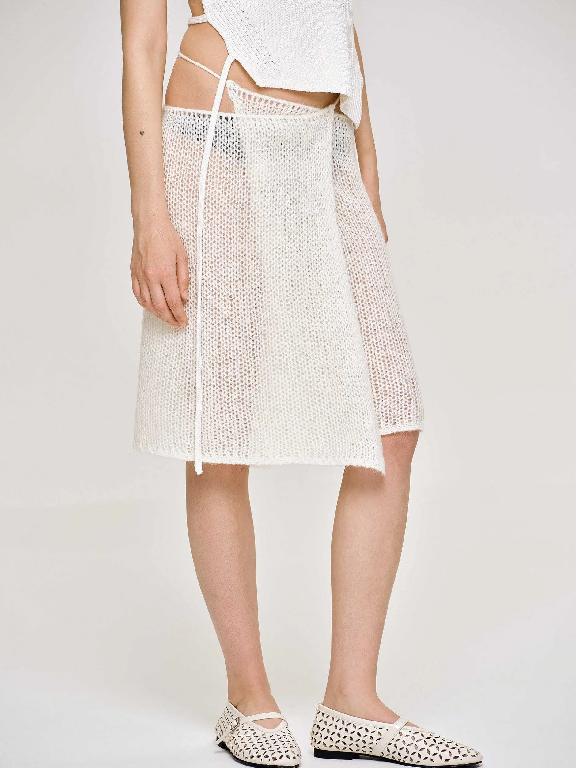 Bottoms-Source Unknown Semi-Sheer Knit Skirt, Birch