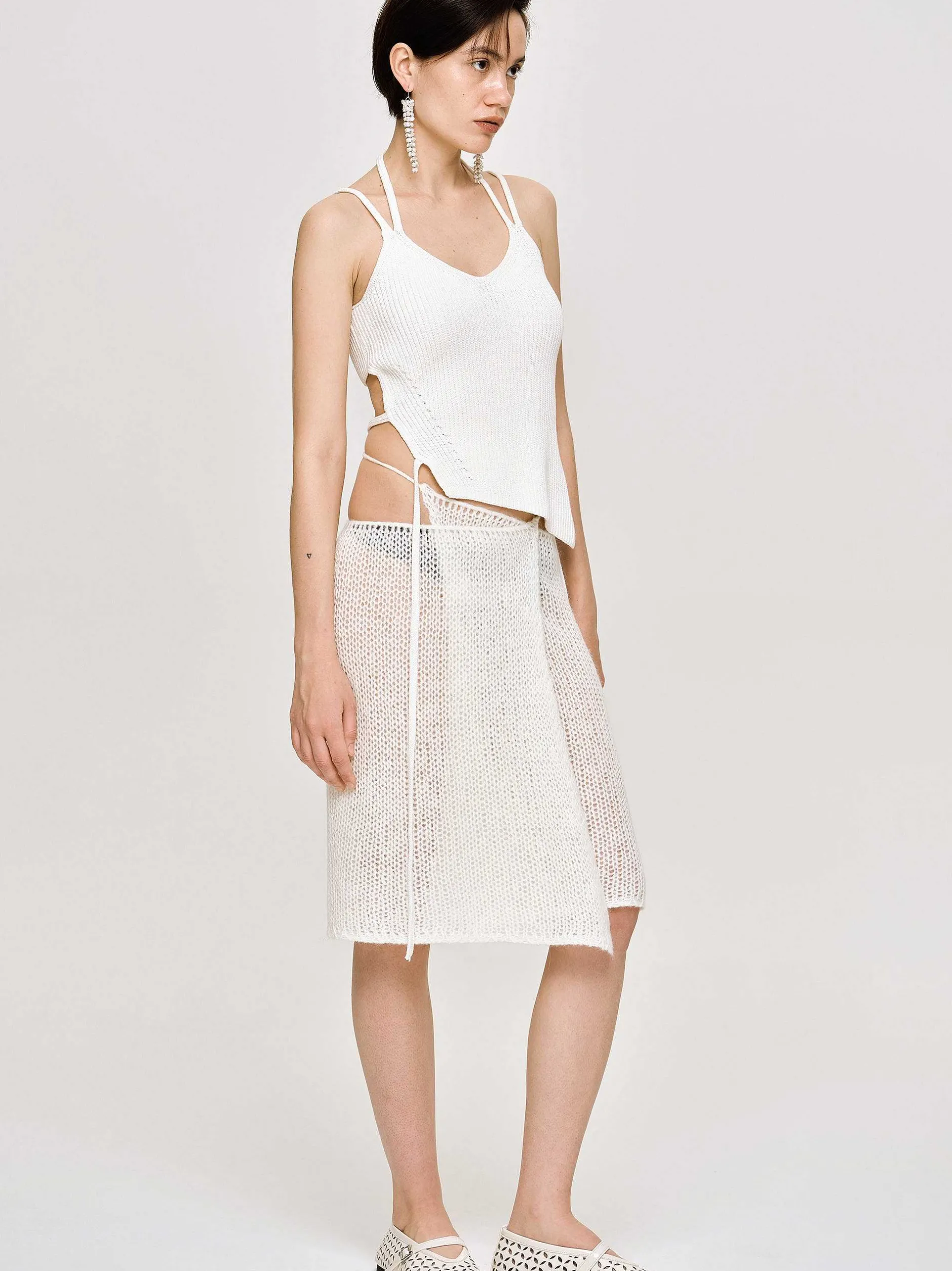 Bottoms-Source Unknown Semi-Sheer Knit Skirt, Birch