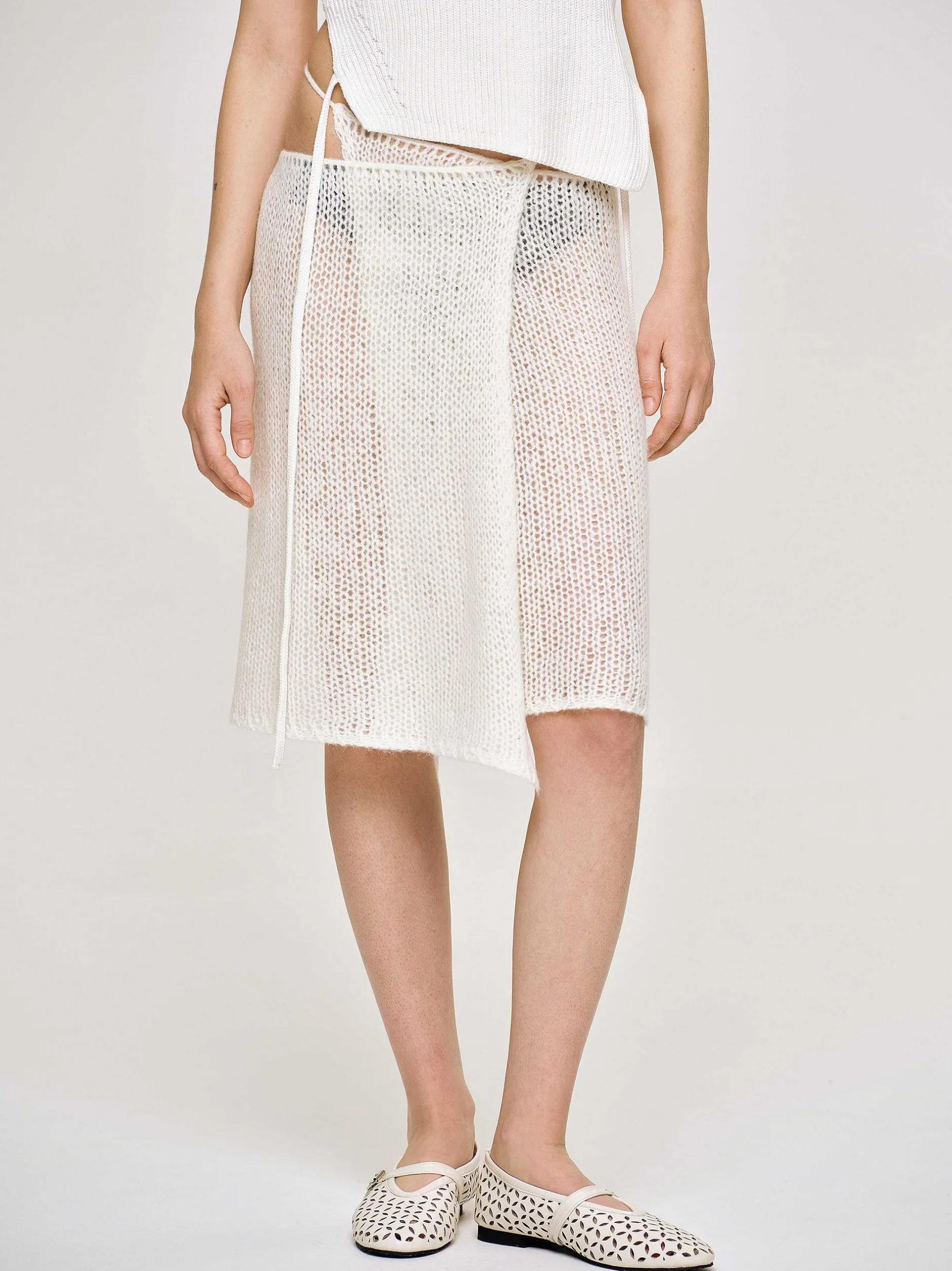 Knitwear-Source Unknown Semi-Sheer Knit Skirt, Birch