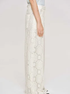 Bottoms-Source Unknown Sevilla Crochet Wide Trousers, Ecru