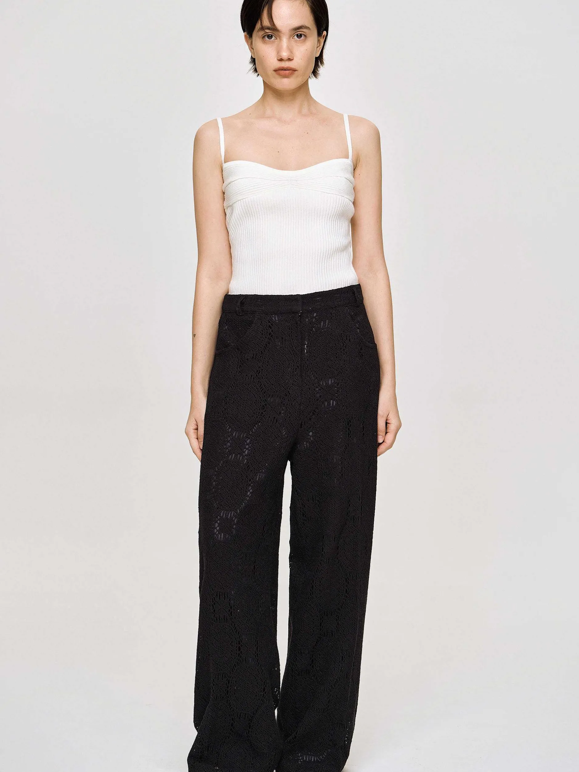 Bottoms-Source Unknown Sevilla Crochet Wide Trousers, Black