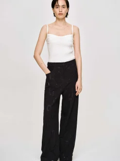 Bottoms-Source Unknown Sevilla Crochet Wide Trousers, Black