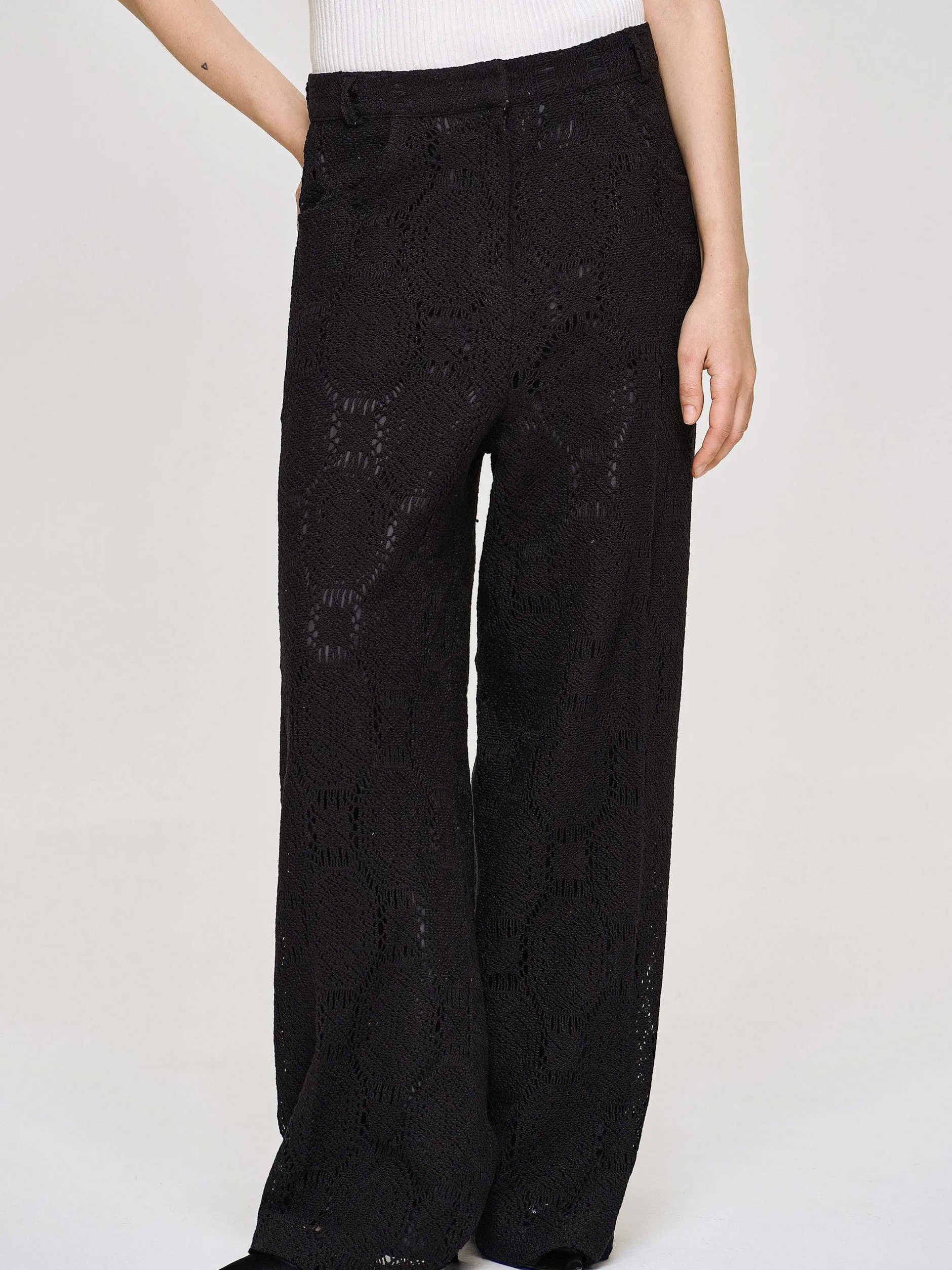 Clothing-Source Unknown Sevilla Crochet Wide Trousers, Black