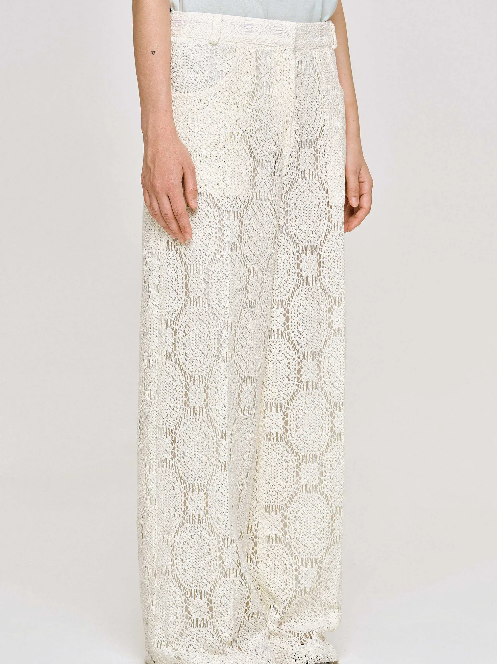 Clothing-Source Unknown Sevilla Crochet Wide Trousers, Ecru