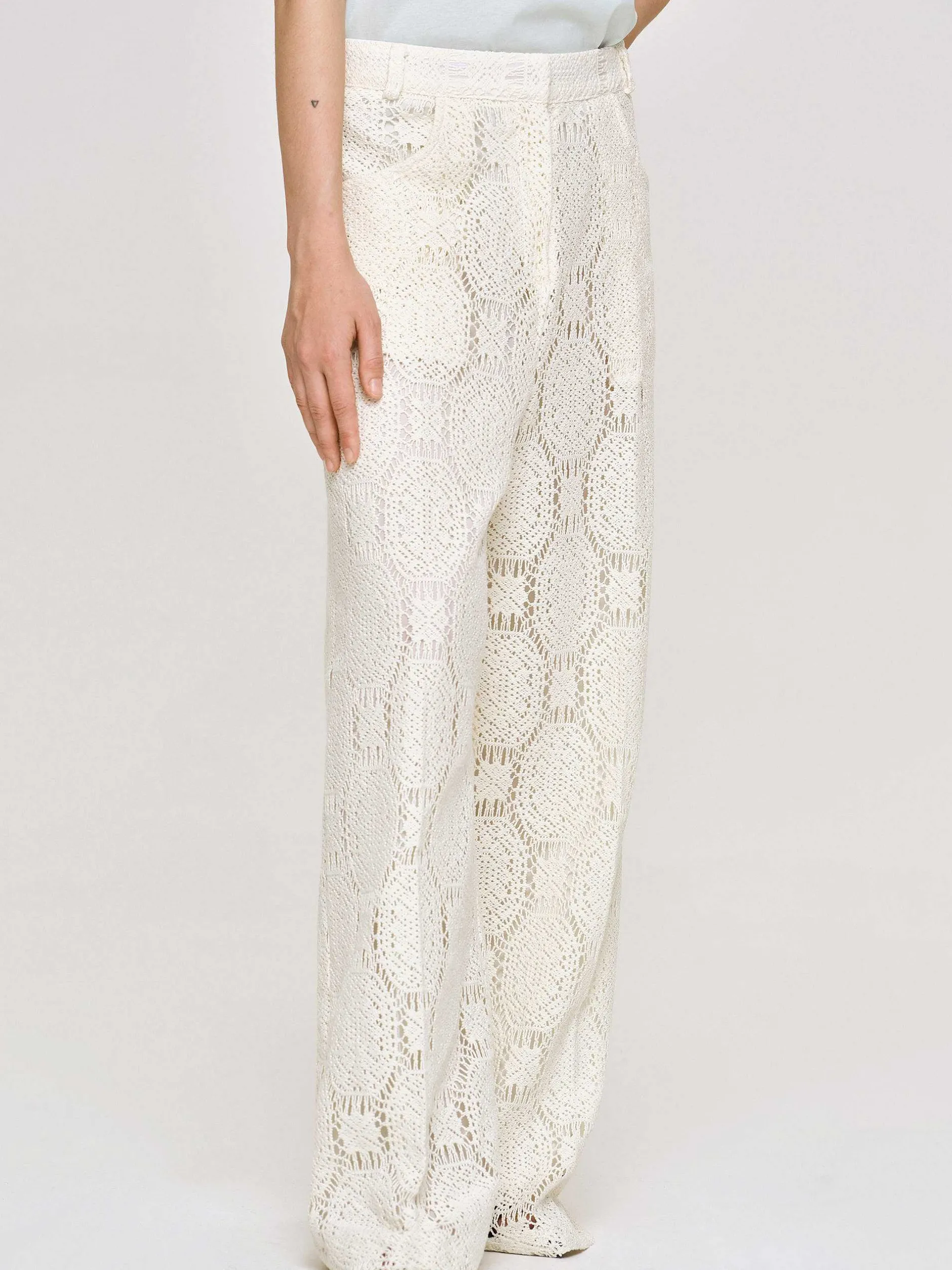 Clothing-Source Unknown Sevilla Crochet Wide Trousers, Ecru