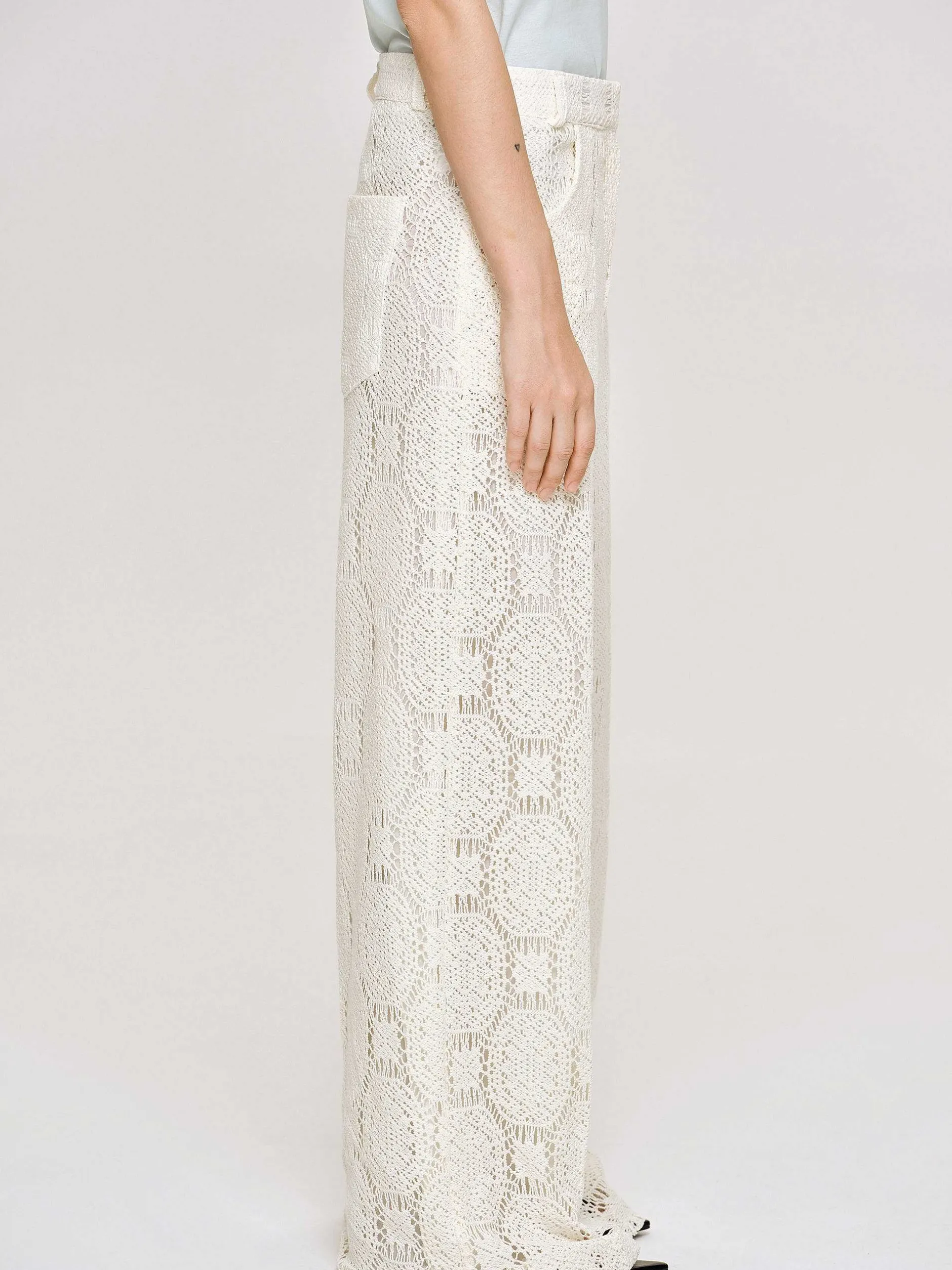 Clothing-Source Unknown Sevilla Crochet Wide Trousers, Ecru