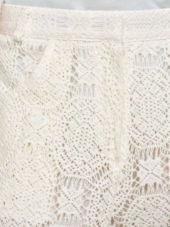 Clothing-Source Unknown Sevilla Crochet Wide Trousers, Ecru