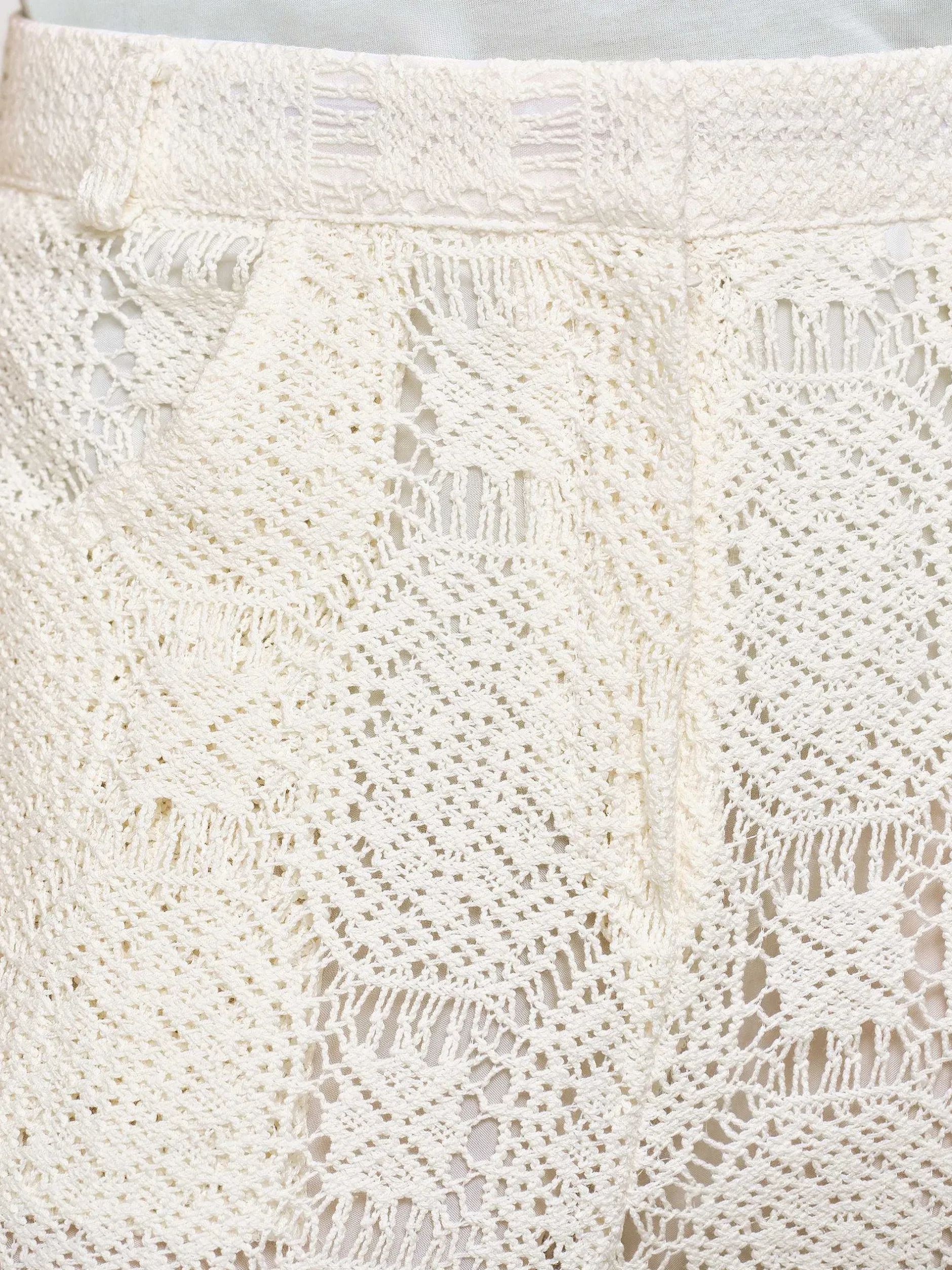 Clothing-Source Unknown Sevilla Crochet Wide Trousers, Ecru