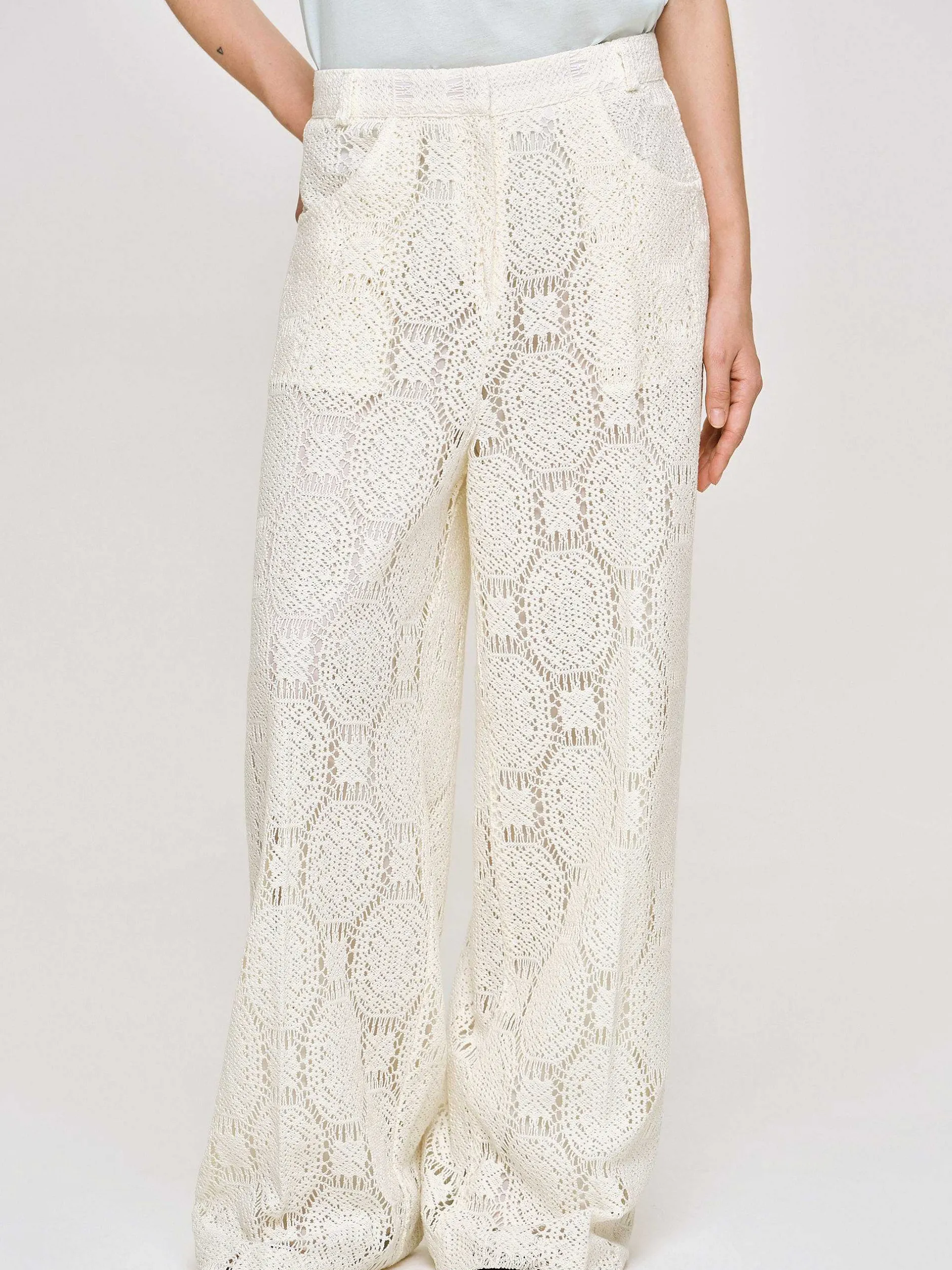 Clothing-Source Unknown Sevilla Crochet Wide Trousers, Ecru