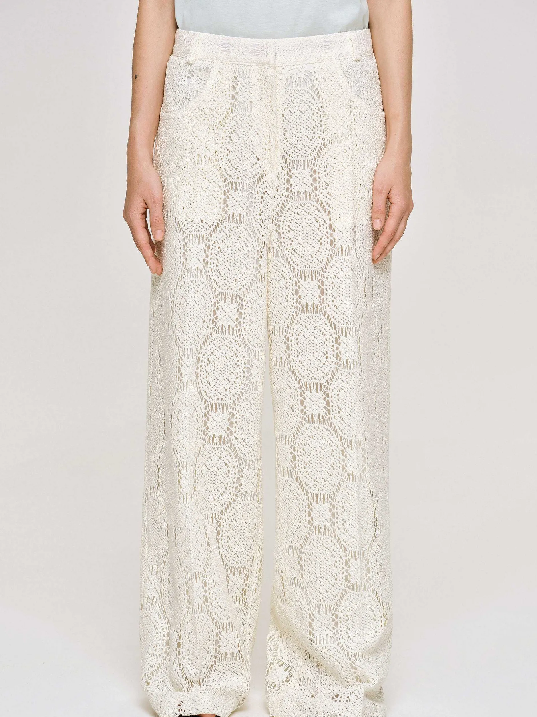 Clothing-Source Unknown Sevilla Crochet Wide Trousers, Ecru