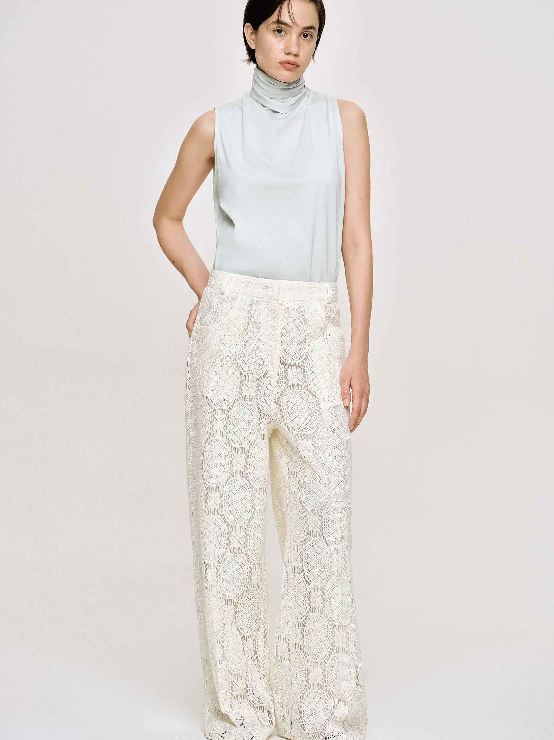 Clothing-Source Unknown Sevilla Crochet Wide Trousers, Ecru