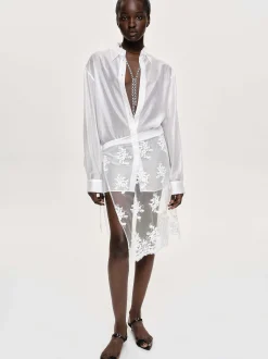 Accessories-Source Unknown Sheer Button-Down Shirt, White