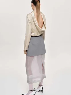 Clothing-Source Unknown Sheer Midi Skirt, Taupe Gray