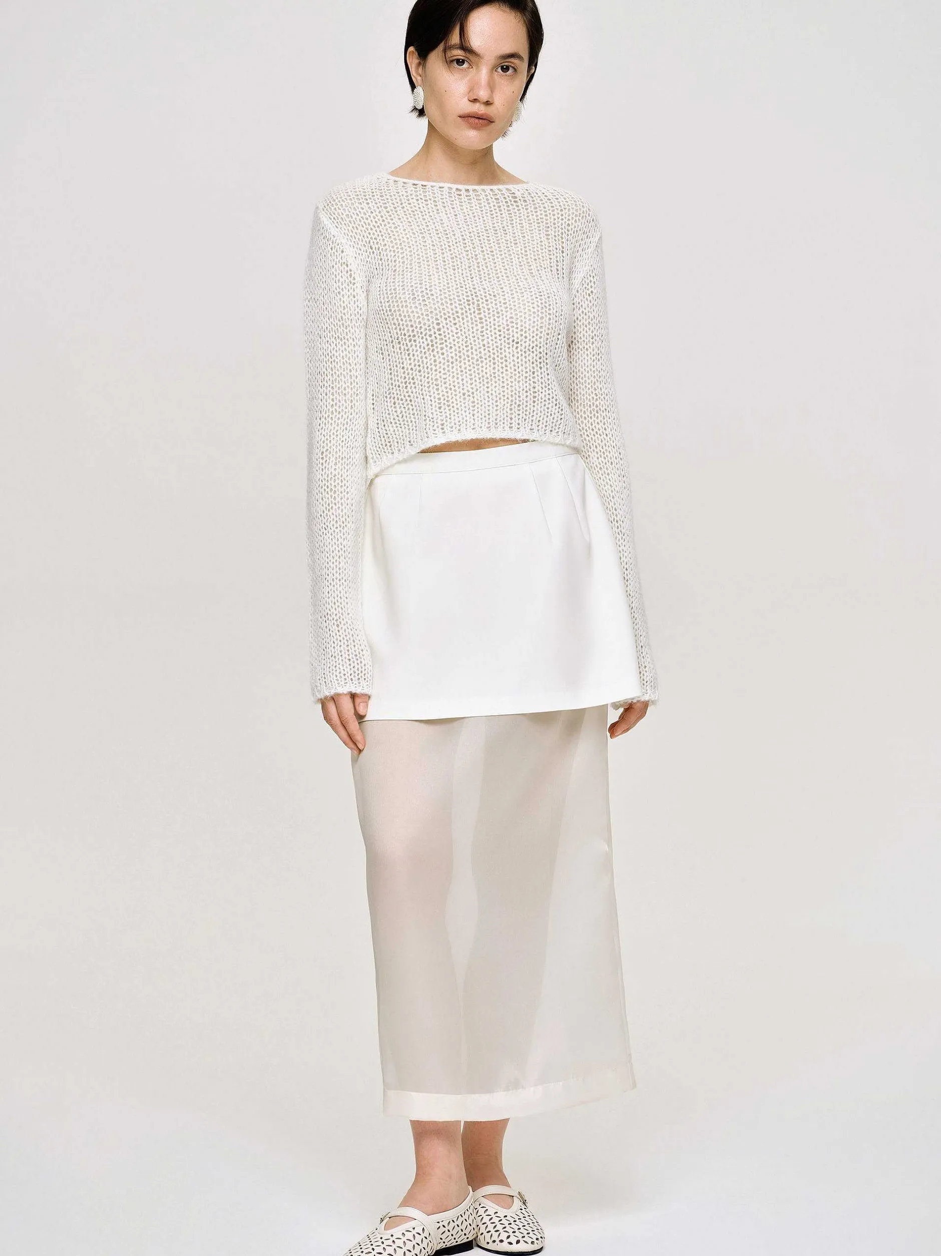 Clothing-Source Unknown Sheer Midi Skirt, White