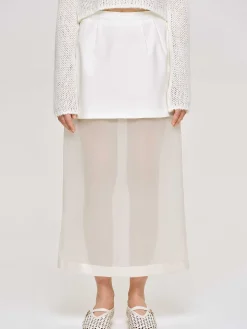 Bottoms-Source Unknown Sheer Midi Skirt, White