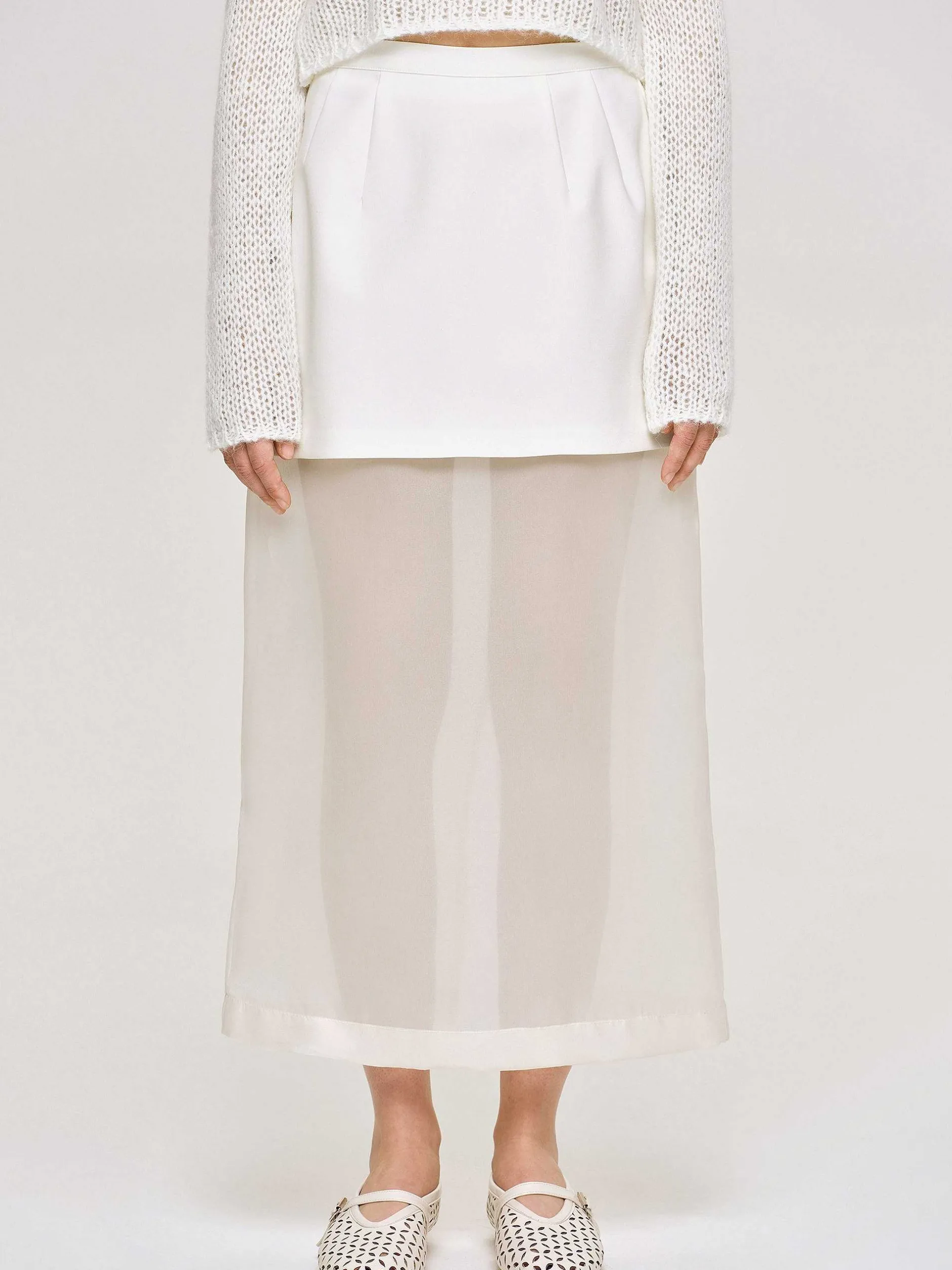 Bottoms-Source Unknown Sheer Midi Skirt, White