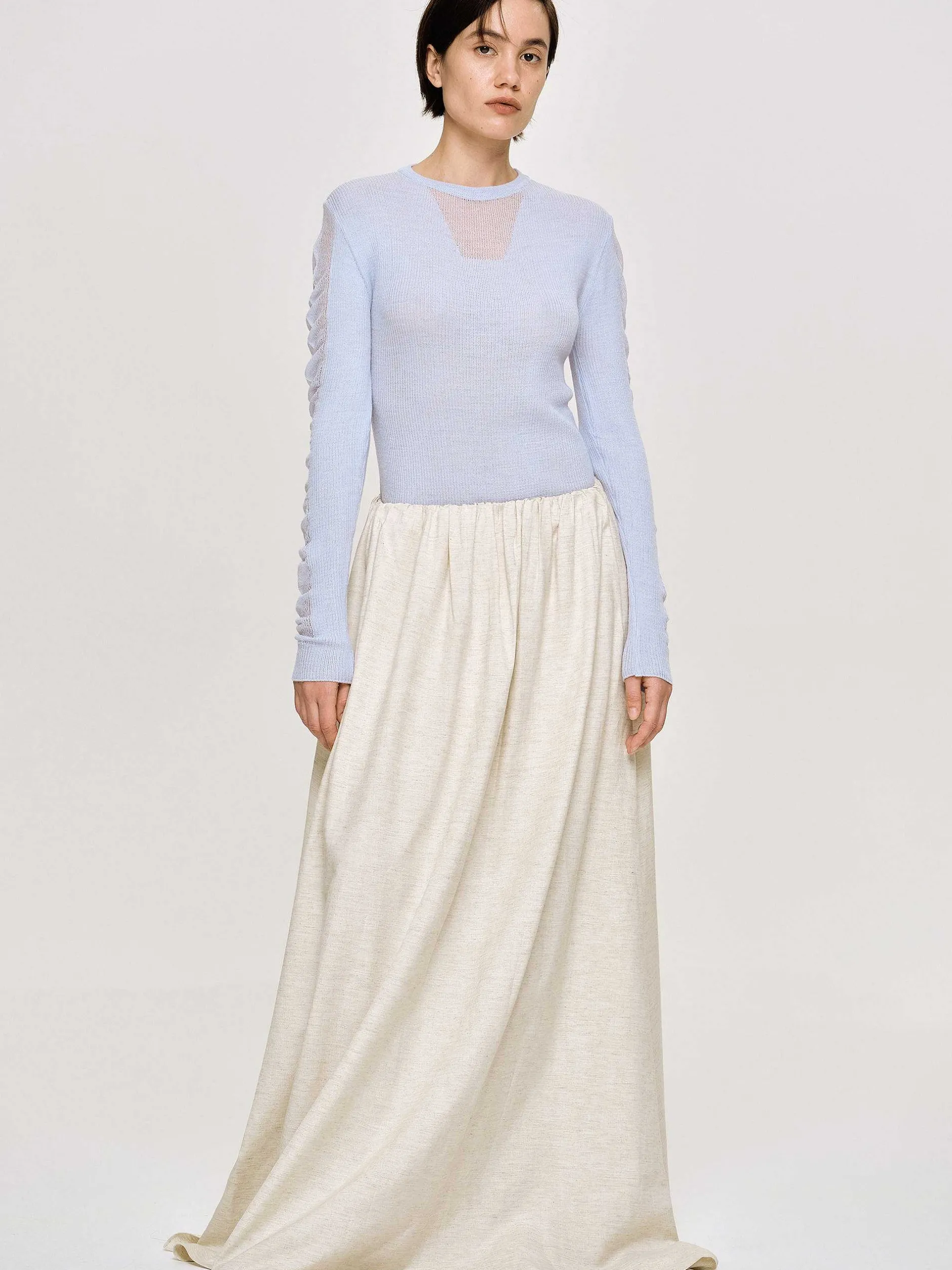 Knitwear-Source Unknown Sheer Sleeve Knit, Sky Blue