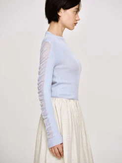 Knitwear-Source Unknown Sheer Sleeve Knit, Sky Blue