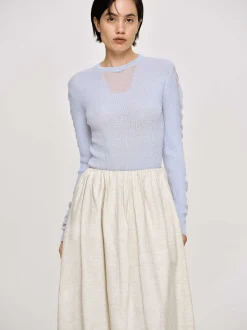 Knitwear-Source Unknown Sheer Sleeve Knit, Sky Blue