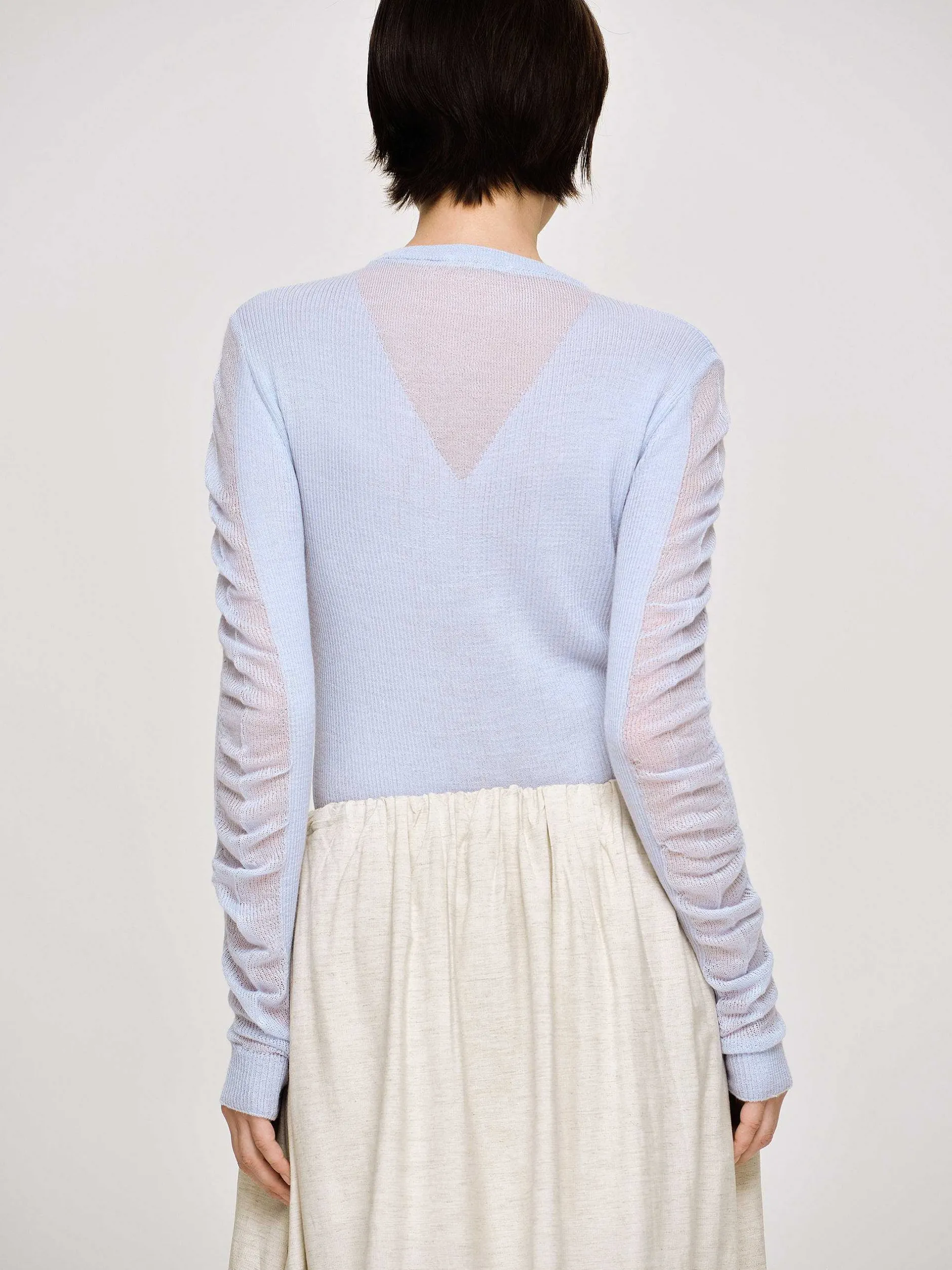 Knitwear-Source Unknown Sheer Sleeve Knit, Sky Blue