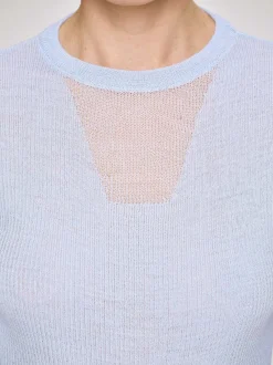 Knitwear-Source Unknown Sheer Sleeve Knit, Sky Blue
