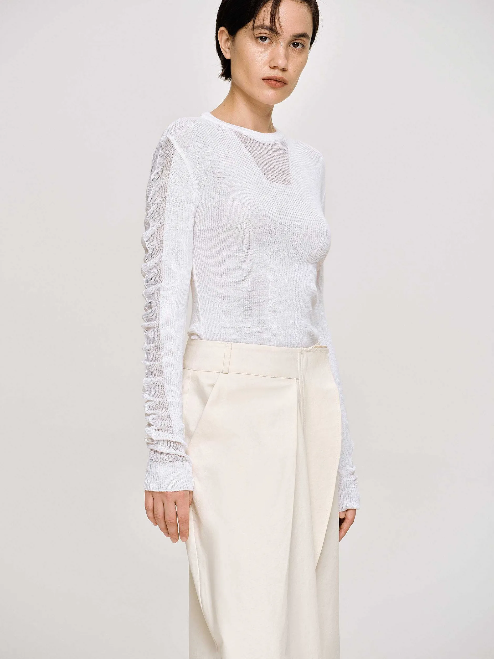Clothing-Source Unknown Sheer Sleeve Knit, White